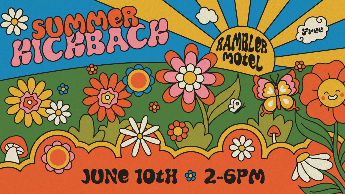 70s flower power illustration. Rambler Motel Summer Kickback, June 10th 2-6pm