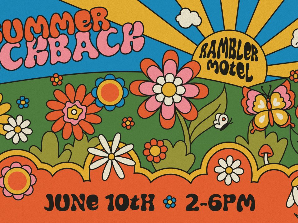 70s flower power illustration. Rambler Motel Summer Kickback, June 10th 2-6pm
